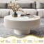 Table basse ronde moderne de 30,9 po, table d'appoint cannelée avec base robuste pour le salon
