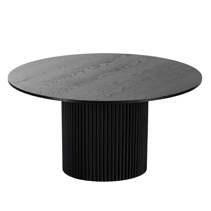 Solid Wood Dining Table Round Pedestal Kitchen Table, Black, 30" H x 60" L x 60" W