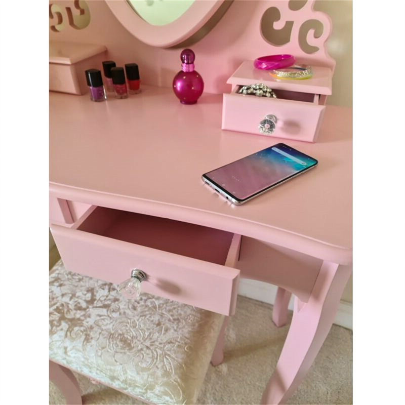 Wafrt Dressing Table with Mirror, Pink