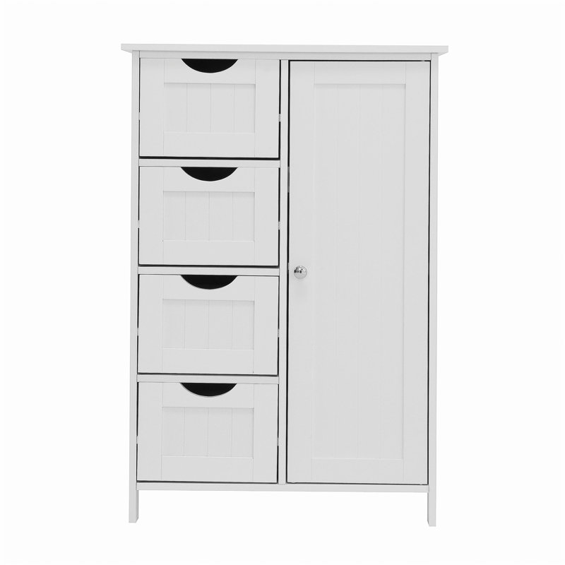 Armoire de rangement blanche, armoire de plancher avec tablette réglable et tiroirs White