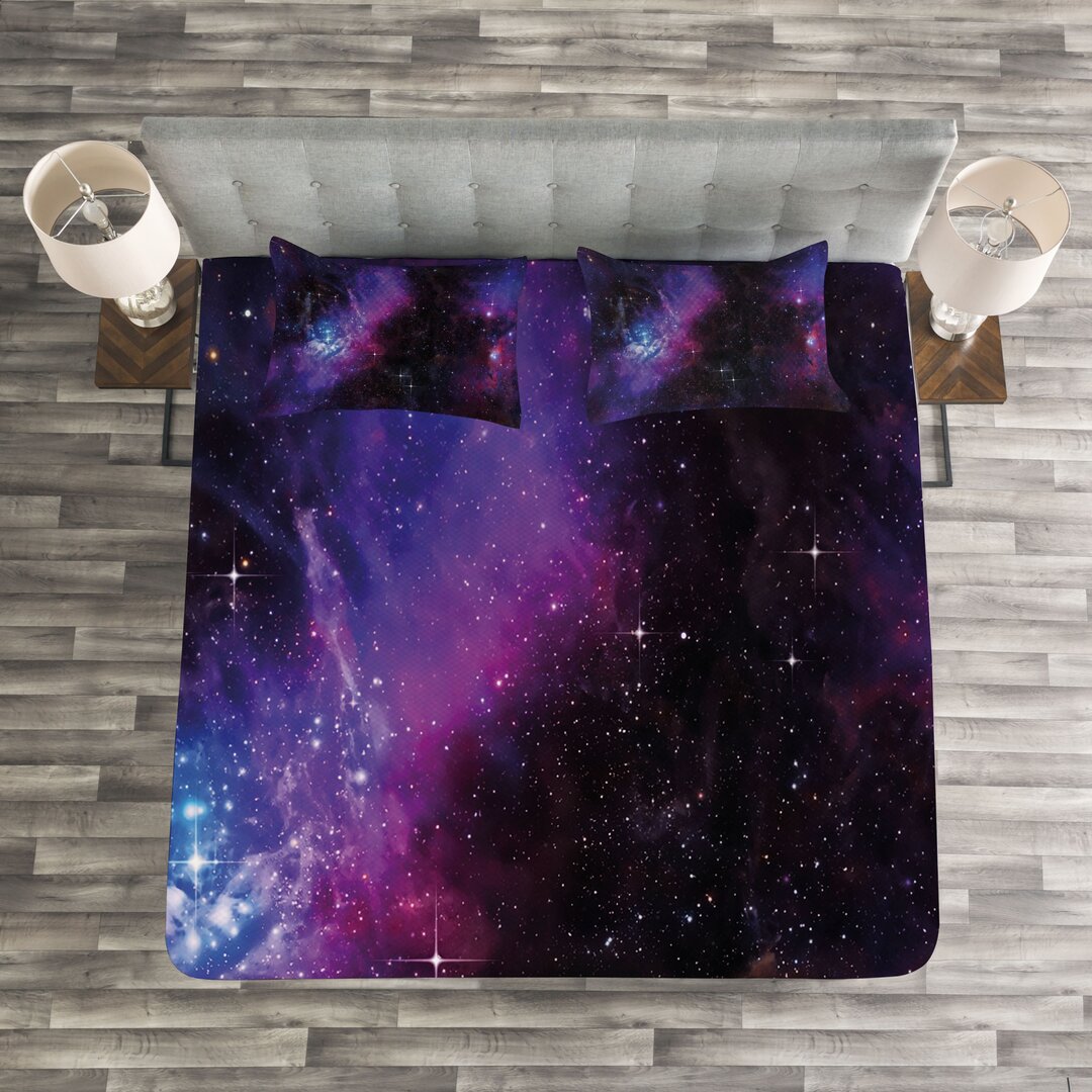 Gestepptes Bettdecken-Set, Nebula Dunkle Galaxie Sterne, Weltraum, Magenta Blau