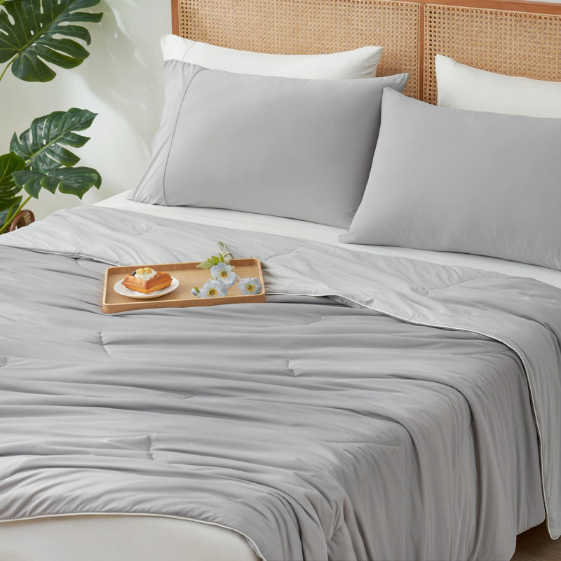 Washable Cooling Comforter, Lightweight Reversible Bed Blanket for Hot Sleepers, Soft Breathable Silky Smooth Feel for Summer