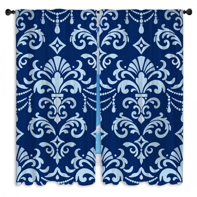 Rideaux de fenêtre bleus damassés à motif damas bleu et obscurcissant - 2 panneaux