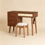 Ensemble de meuble-lavabo rétro en bois 39 po avec tabouret, prise de charge intégrée et port USB, coiffeuse avec 3 tiroirs de rangement et 1 tiroir rectangulaire en rotin