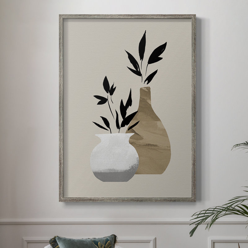 «Simple Bud Vases I», reproduction encadrée - bois massif, H 15 po x l 12 po