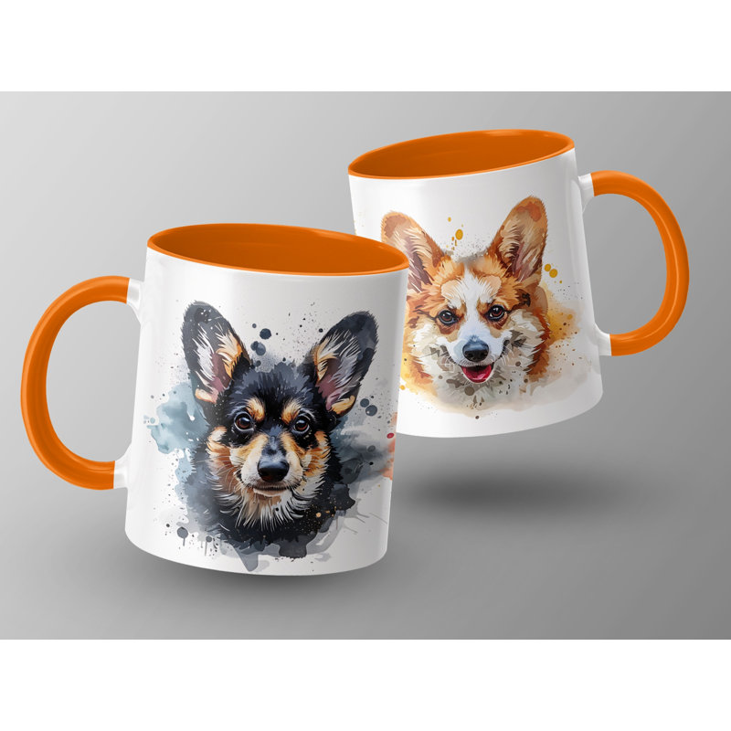 11oz Watercolour Corgi Dog Breeds Design Coffee Mug, Orange, 2