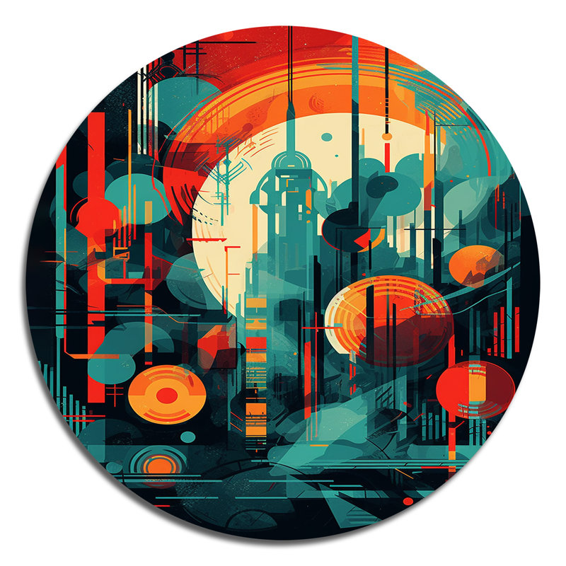 Art mural rond en métal vert et orange Mid Century Innovations III, H 23 po x l 23 po x P 1 po