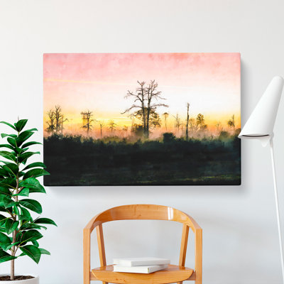 Fog Over Woodland Painting - Wrapped Canvas