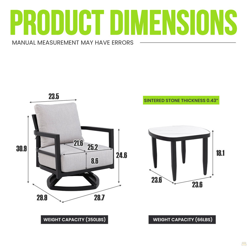 Mobilier de patio extérieur en aluminium 3 pièces