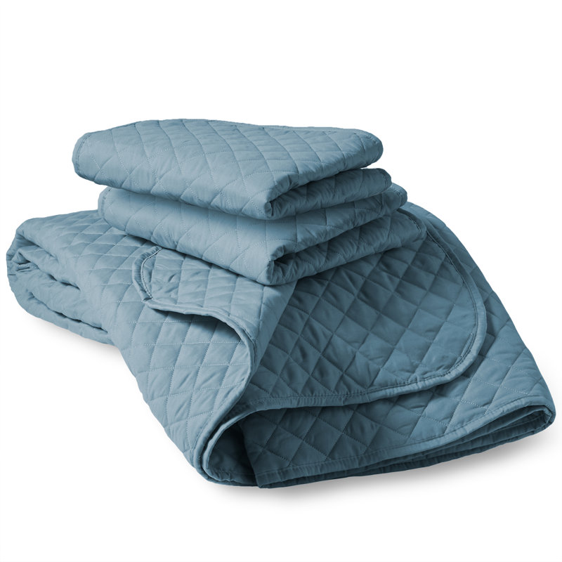 Coronet Blue Diamond Stitched Microfiber Full/Queen Coverlet Set