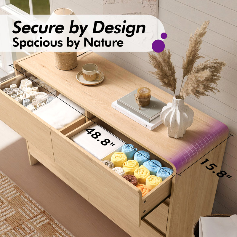 Modern 6-Drawer Dresser with Wood Grain Finish, Tan