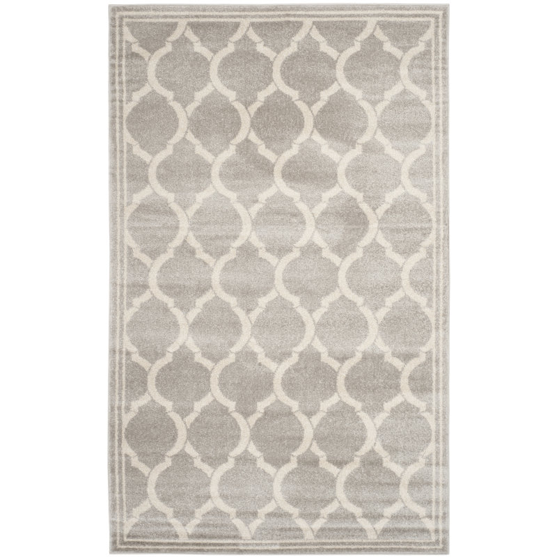 Ammundsen Geometric Light Grey/Ivory Area Rug, Rectangle 2'6" x 4'