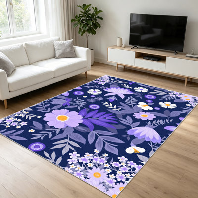 Tapis à motif floral de 1 pièce pour le salon, doux et confortable, convient à toutes les saisons, facile à entretenir, tapis d'intérieur lavable à la machine, convient à la chambre à coucher, au balcon, au patio, à la salle à manger, au couloir, à la maison, à la décoration extérieure.