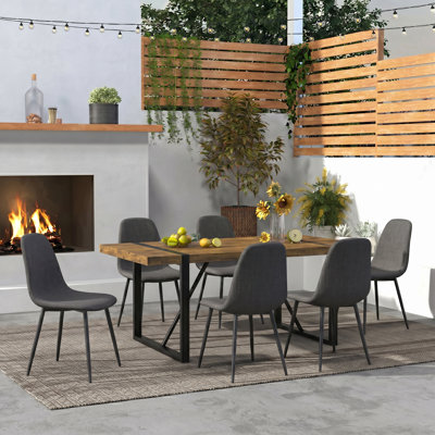 7-Piece Modern industrial Rectangular Wood Dining Set with Upholstered Chairs