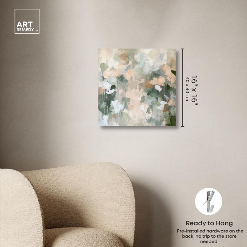 Earth & Emerald Rhythm Canvas Minimal Abstracts by Art Remedy, 16" H x 16" W x 1.5" D, Wrapped Canvas