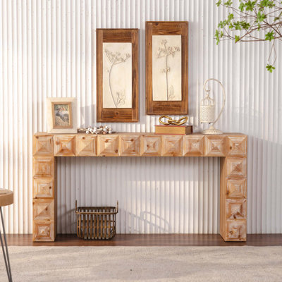 Console à relief géométrique rustique en bois massif et panneau de fibres à densité moyenne