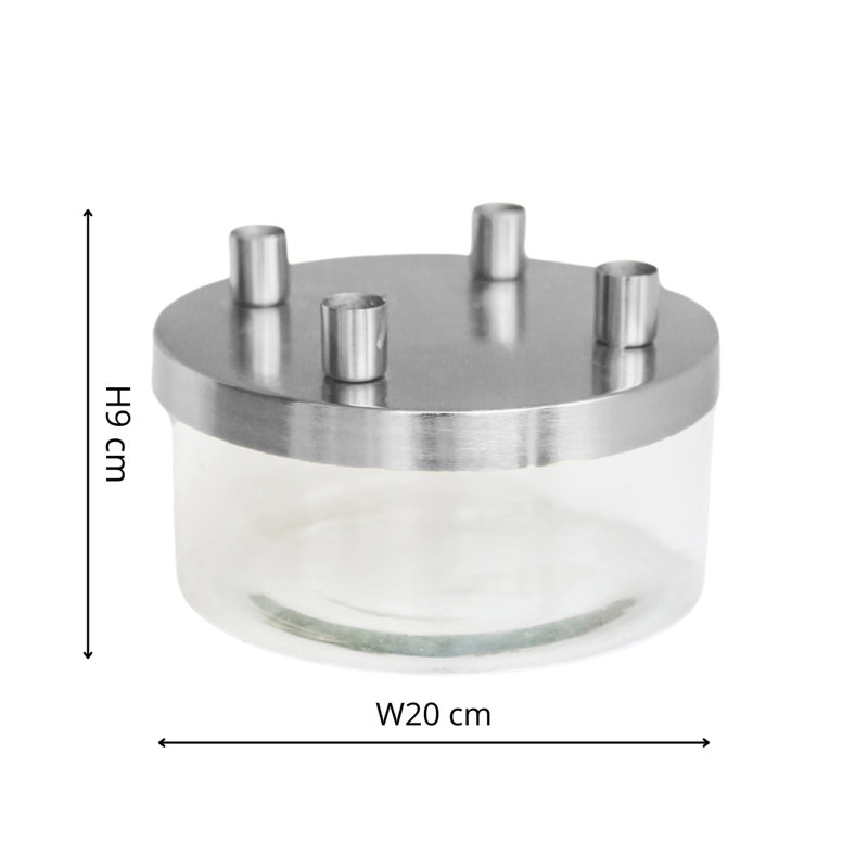 Metal Candle Holder with Glass Bowl, Silver