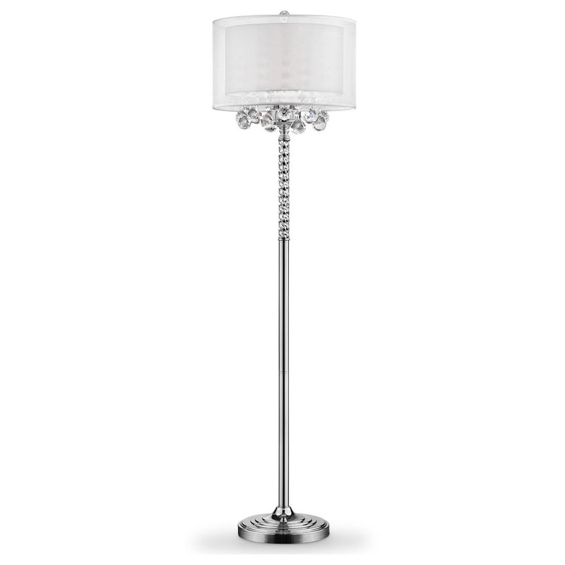 Silver Floor Lamp With Crystal Accents And Silvery Shade