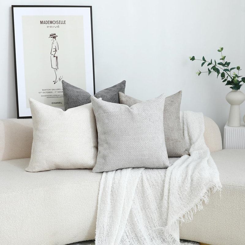 Ensemble de 4 housses de coussin décoratives neutres en chenille tissée texturée de luxe pour salon, canapé, canapé, maison de ferme Boho, 18 po x 18 po, neutre