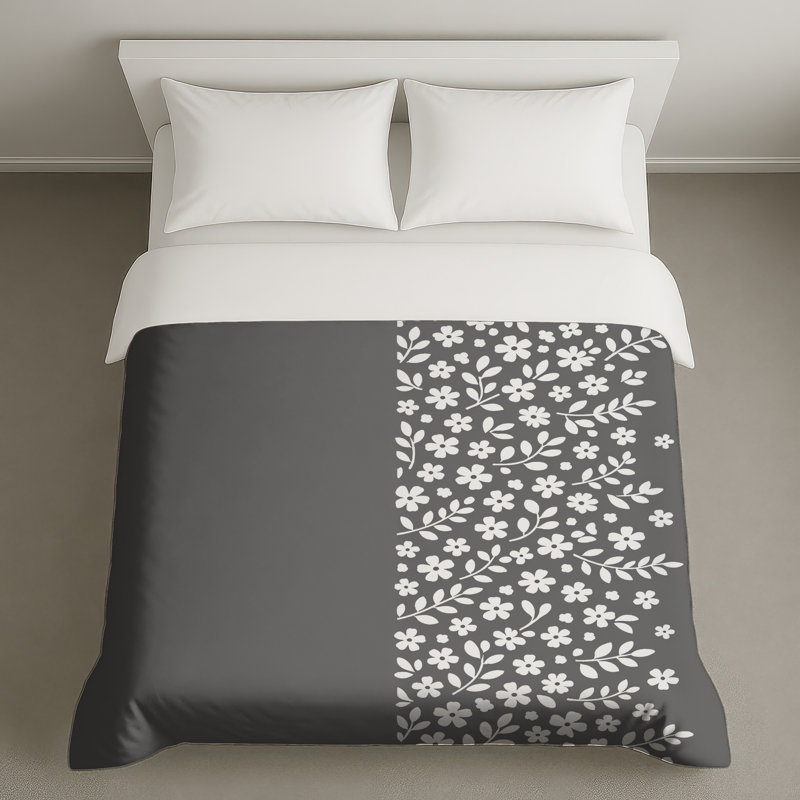 Housses de couette blanches à motif floral, Queen