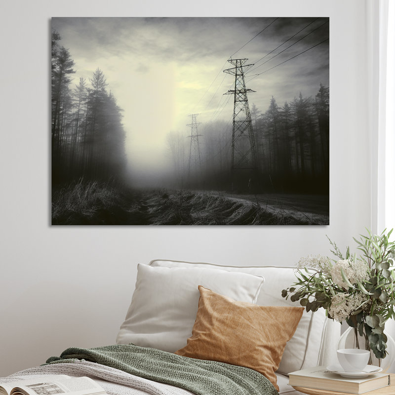 Lignes électriques brouillard d'hiver I, Toile tendue, H 24 po x l 32 po
