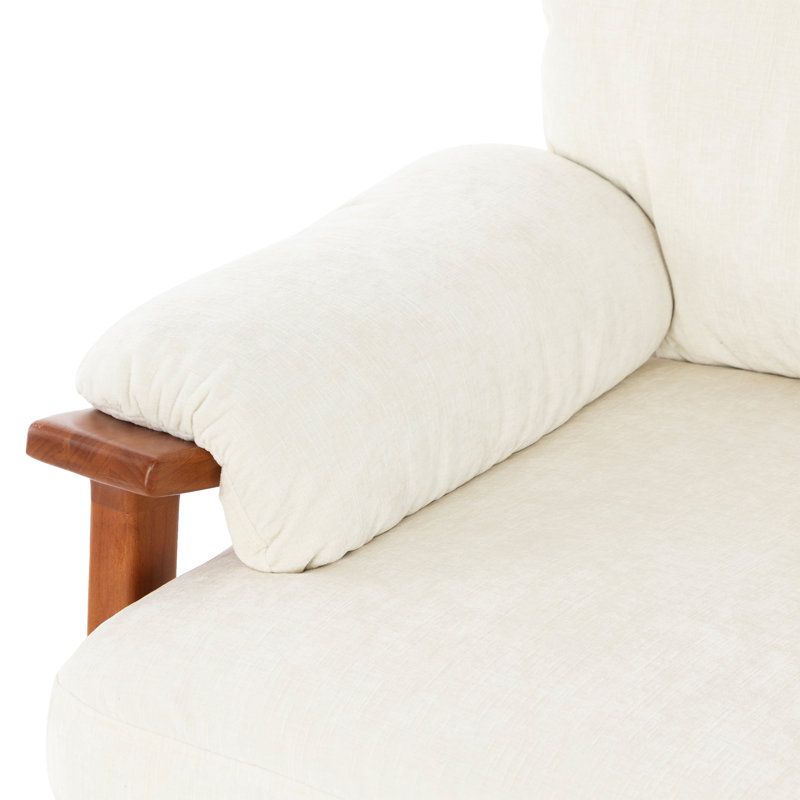 Chaise d'appoint Mid-Century avec structure en bois massif et coussins amovibles, Beige