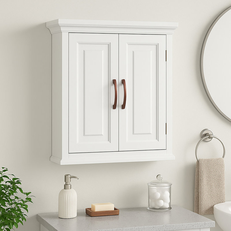 Two-Door Removable Wall Cabinet with Adjustable Shelves for Over the Toilet Bathroom Storage