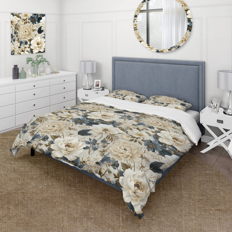 Ensemble de housse de couette Vintage Flora I - Plants, Housse de couette pour grand lit et 2 taies décor