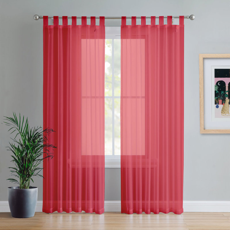 Birdsall Tab Top Sheer Single Curtain Panel, Maroon, 144 W x 229 D cm