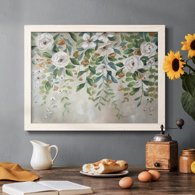 Cascade de fleurs encadrées sur toile, H 18 po x l 26 po x P 1,5 po, Blanc
