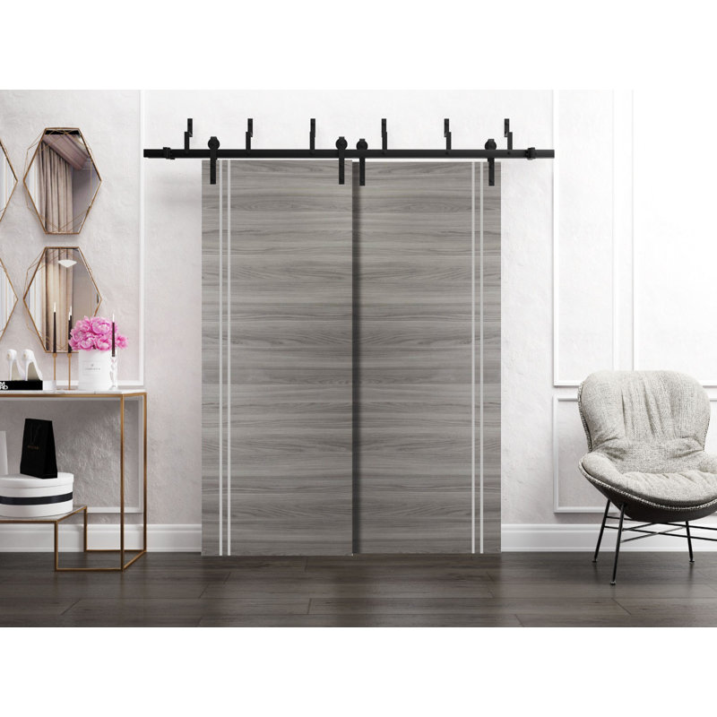 Porte de grange en bois massif massif, 64 po x 80 po, Frêne gingembre