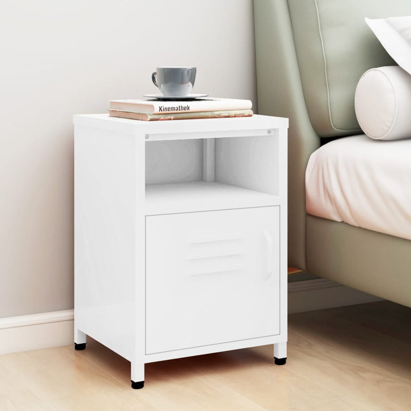 Bren 35cm W Steel Bedside Table, White, Individual