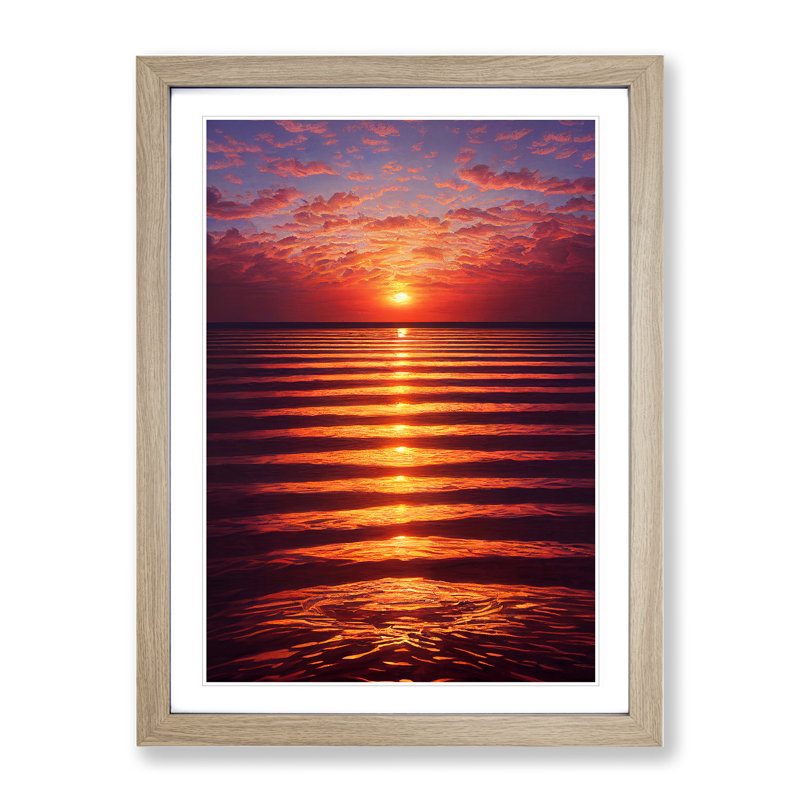 Classic Ocean Sunset Framed Print, 46cm H x 34cm W x 2cm D, Oak