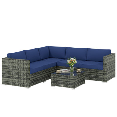 Outsunny 4 Pieces Rattan Garden Furniture Set, Outdoor Corner Sofa, Blue