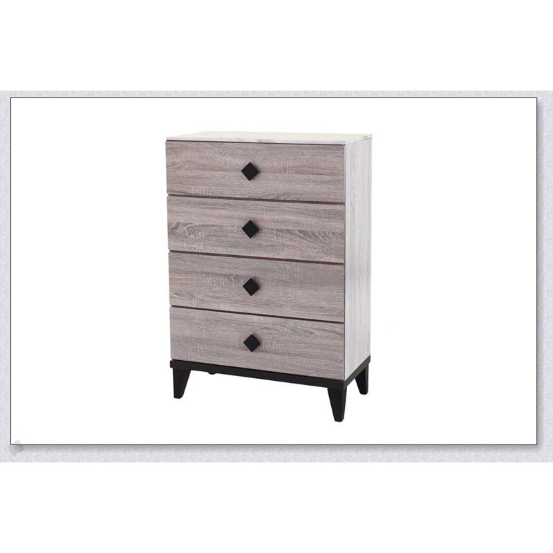 Commode crème moderne à 4 tiroirs avec plateau en faux marbre pour un rangement élégant dans la chambre à coucher, Noir/crème