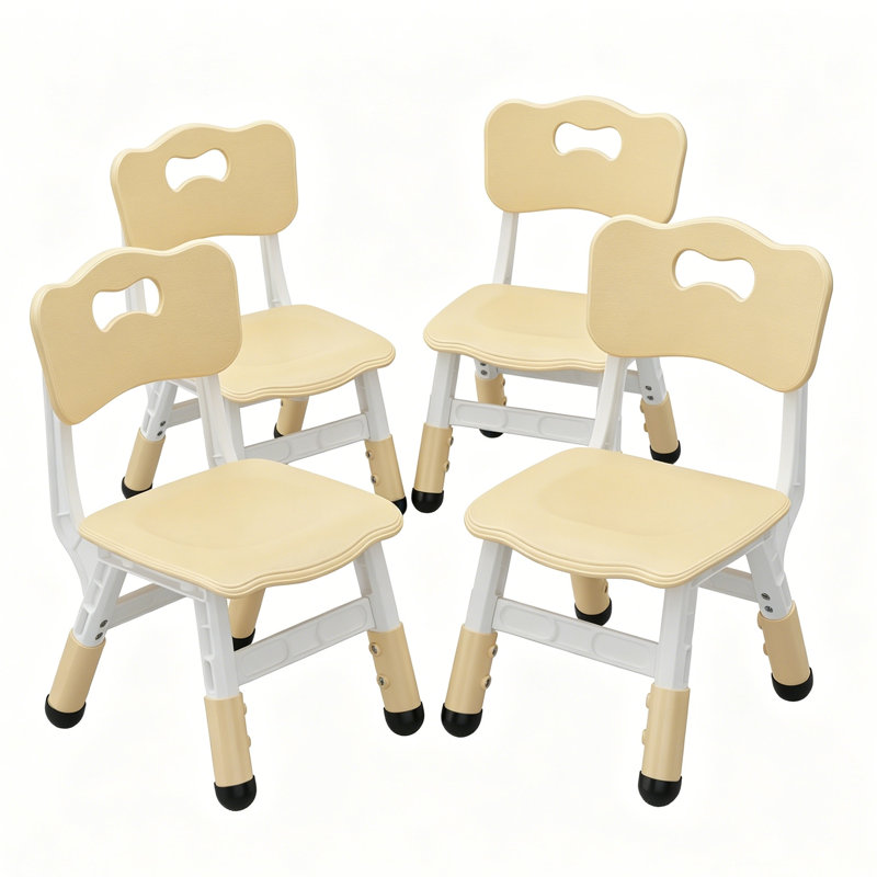 3-Position Height Adjustable Kids Chair, HDPE Plastic Children's Chair with Non-Slip Feet & Carry Handle, Stackable Toddler Chair for Home, Classroom & Kindergarten, 4PCS
