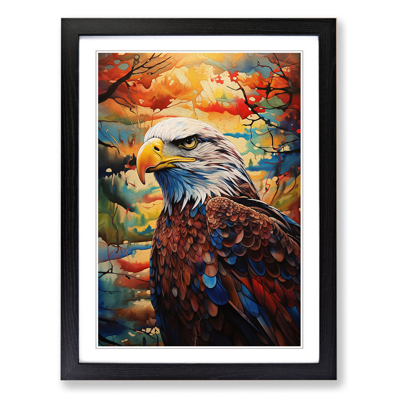 Eagle Expressionism - Single Picture Frame Print on Wood, Black Framed, 46cm H x 34cm W