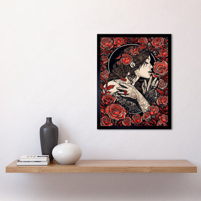 Palko Kiss from a Rose Red and Black Floral 1 Piece Single Picture Frame Wall Art