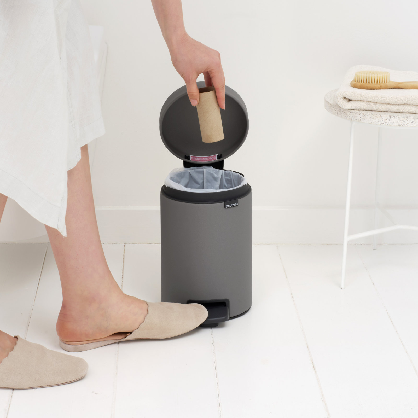 Brabantia Newicon 0.8gal Step-On Can, Mineral Concrete Gray