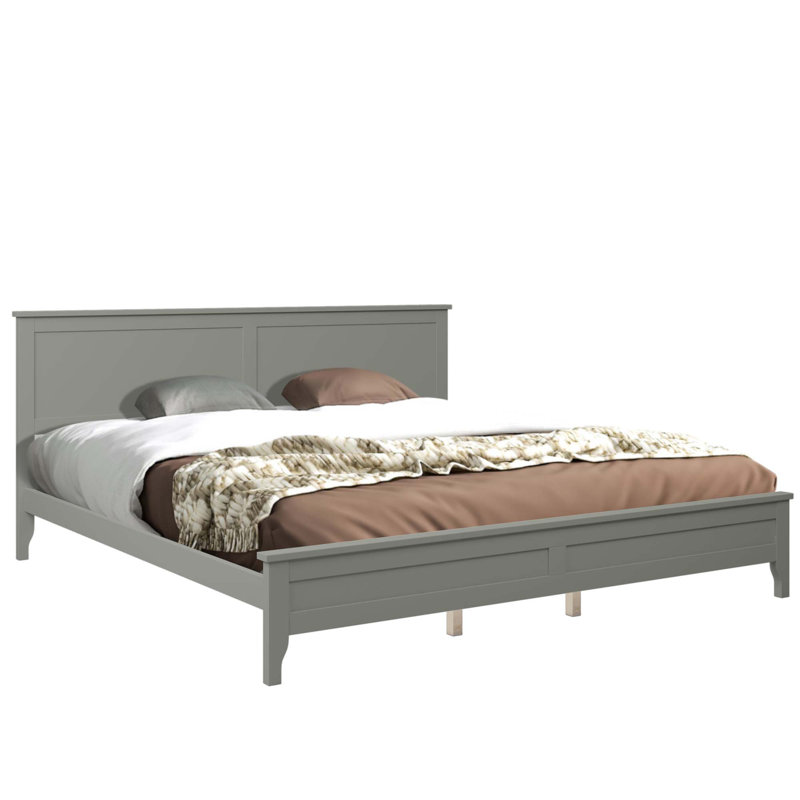 Tramarcus Modern Solid Wood Platform Bed with Headboard, King, Gray