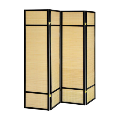 Paravent pliant à quatre panneaux en pin, léger et polyvalent, aspect texturé naturel, profondeur 172 cm, hauteur 174 cm, cadre noir, pliable pour un rangement facile, 7,7 kg, largeur 1,85 cm