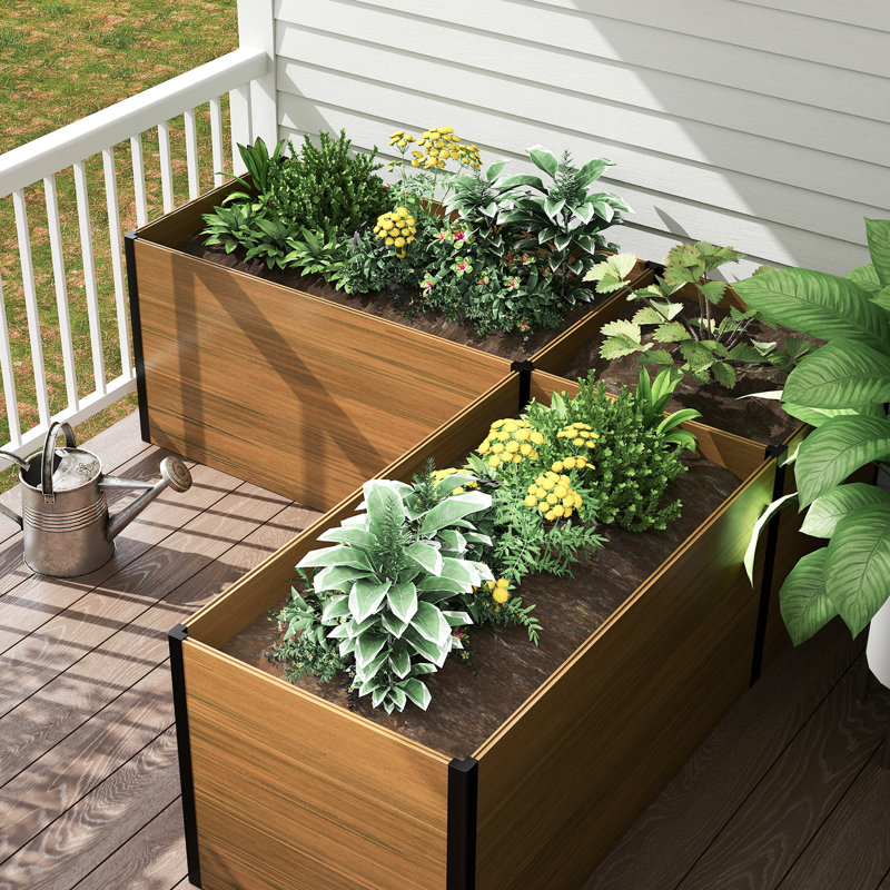 Composite Raised Garden Bed With L-Shape（No bottom panel）, Brown