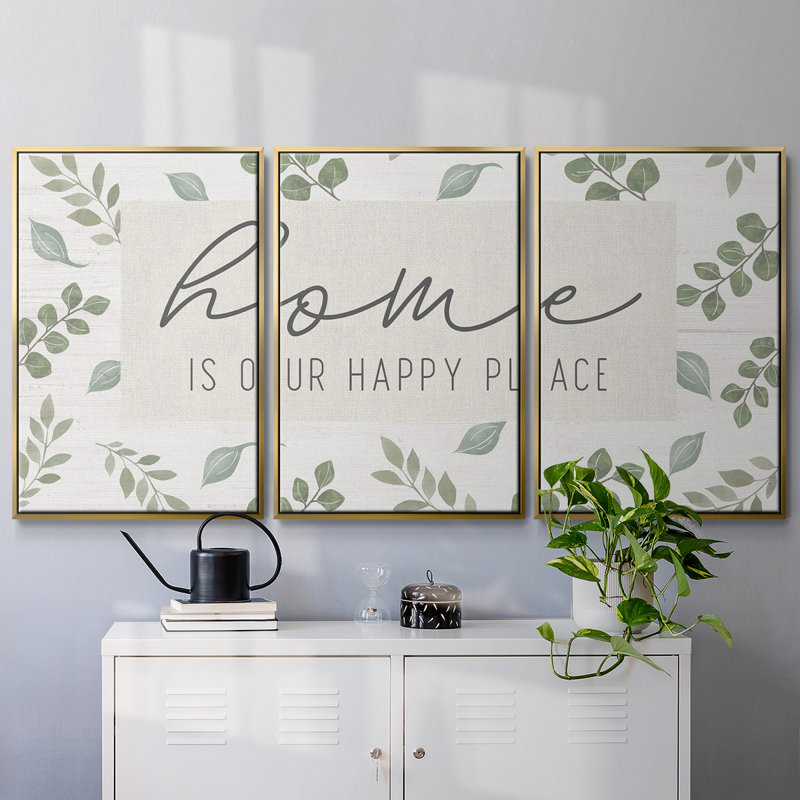 «Home Is Our Happy Place», 3 pièces, H 24 po x l 48 po x P 2 po, Or