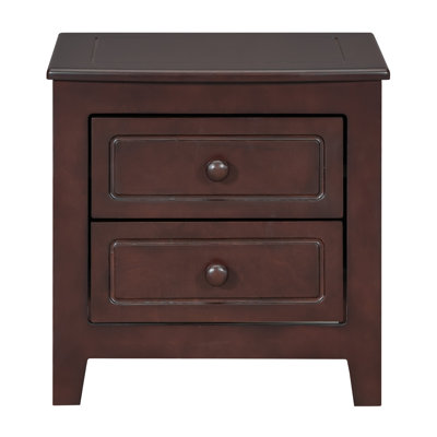 2-Drawer Nightstand For Bedroom, Mid Century Retro Bedside Table With Classic Design,Dark Walnut