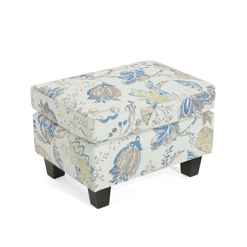 Upholstered Ottoman, Beige & Blue, Beige/Blue Floral