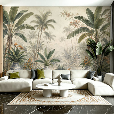 Papier peint adhésif auto-adhésif moderne pour la chambre à coucher, avec des bananiers botaniques tropicaux rétro