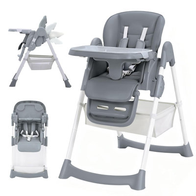 Chaise haute pliable réglable pour bébé et tout-petit, plateau amovible à 3 positions, harnais à 5 points, coussin en polyuréthane imperméable, base antidérapante pour la maison et les voyages