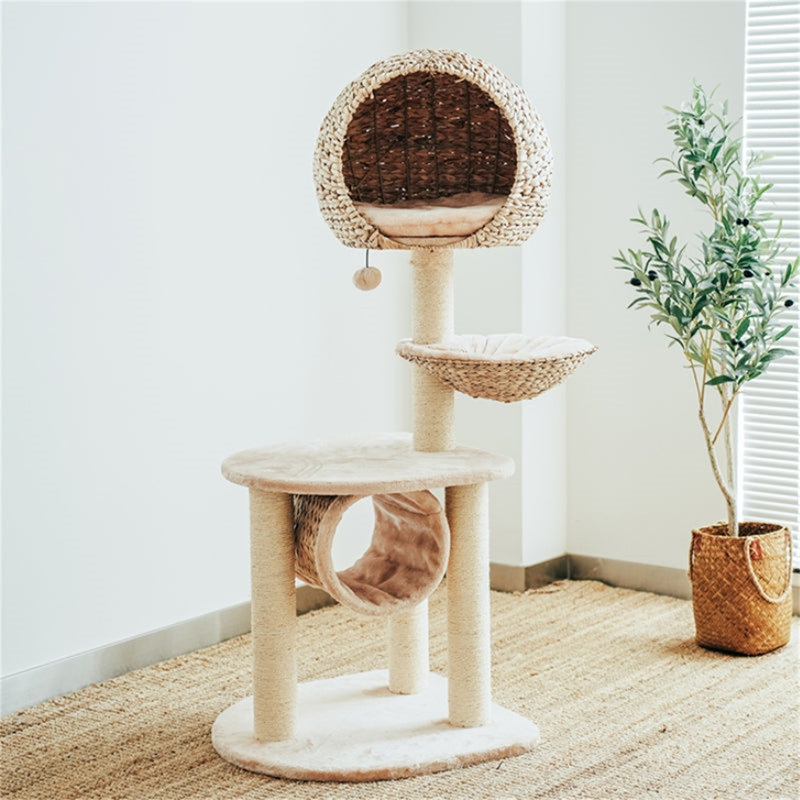 Ezlyn Handwoven Bird Nest Cat Tree with Cat Hammock, Braided Cat Condo, Cat Tower for Large Cats with Scratching Posts