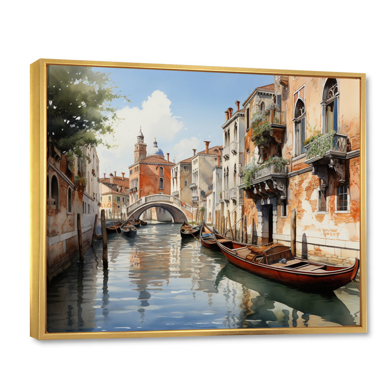 Italie, Italie, canaux vénitiens, art sur toile, Reproduction avec cadre flottant, H 34 po x l 44 po, Doré