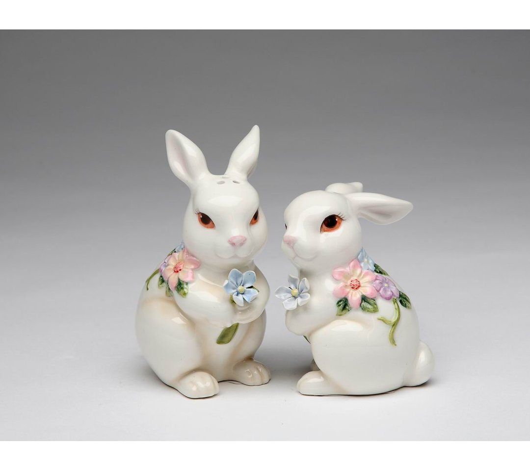 Cosmos Gifts Bunny Couple with Flowers 2-Piece Salt & Pepper Set Cosmos Gifts